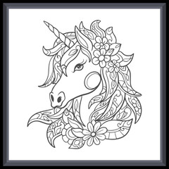 Unicorn head mandala arts isolated on white background.