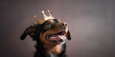 Medium brown and black dog with crown - obrazy, fototapety, plakaty