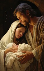 Celebrating the sacred moment: Christmas nativity scene, a timeless portrayal of divine joy, peace, and love, capturing the essence of the holiday spirit and the story of Jesus Christ's birth. © Alla