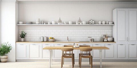 Scandinavian-style of a white kitchen room interior.