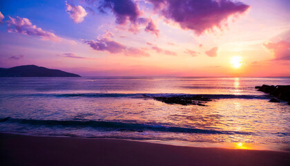 Obraz premium Very beautiful natural atmospheric seascape with purple sunset