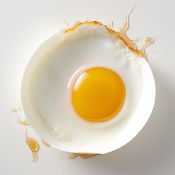 a fried egg with yolk in a white bowl