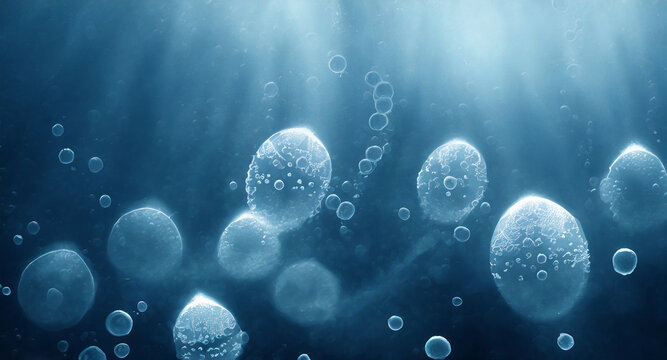 origins of life concept: first living protocells vesicles forming under water