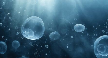 origins of life concept: first living protocells vesicles forming under water