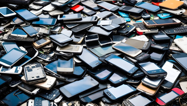 Heap of old waste smartphones