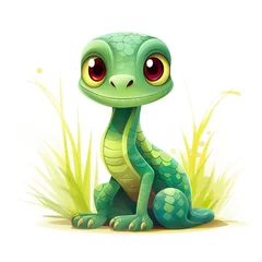 Fototapeten Dragon cute dinosaurus cartoon character isolated on white background. Concept dragons generative AI image illustration. Drawing for children's book © Uros Petrovic
