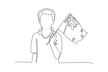 One continuous line drawing of Happy Australia day concept. Colored flat vector illustration isolated. Doodle vector illustration in simple linear style.