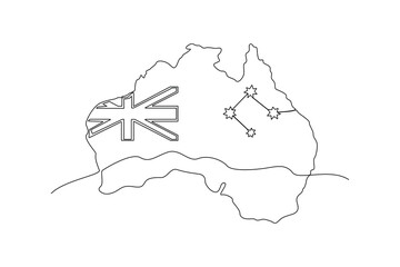 One continuous line drawing of Happy Australia day concept. Colored flat vector illustration isolated. Doodle vector illustration in simple linear style.