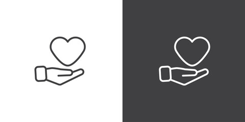 Medicine icon vector symbol. Heart in hand icons. Hands holding heart icon. Love icon. Health, Healthcare hands holding heart in line style