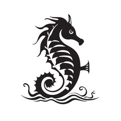 Seahorse in cartoon, doodle style. Isolated 2d vector illustration in logo, icon, sketch style, Eps 10, black and white. AI Generative