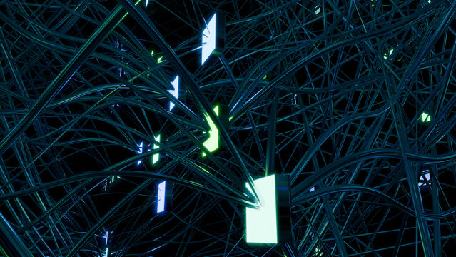 3d render showing an abstraction of an artificial intelligence neural network.