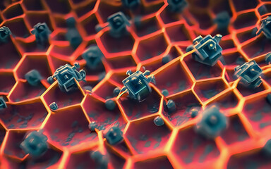 Futuristic Abstract Globing Geometric 3D Close-up, Particles and Spirits in Environment.