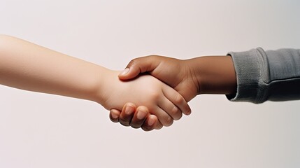 Children shows shaking hands. Handshake isolated on a white background.