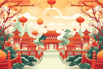 flat chinese new year background - obrazy, fototapety, plakaty