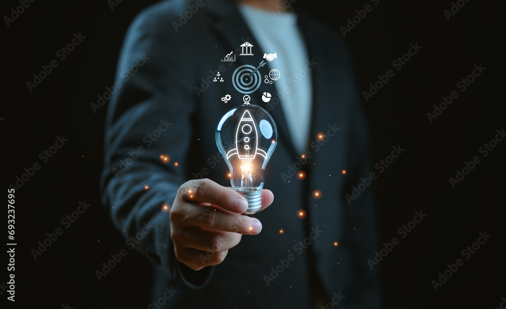 Poster business idea aiming target strategically planning and initiating a corporate startup. aim to achiev