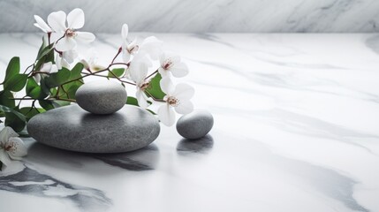 Wellness stones spa and orchid on marble table