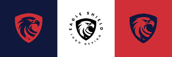 Eagle shield logo Design, Shield eagle logo inspiration, Eagle and shield logo design, Bird, falcon or hawk head badge emblem vector icon - obrazy, fototapety, plakaty