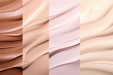 Set of natural base smudge bb or cc nude creme isolated on white background. Beige foundation smear, liquid concealer creamy texture beauty product, cosmetic tonal cream swatch.