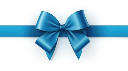 A blue ribbon with a bow on a white background. Photorealistic clipart on white background.
