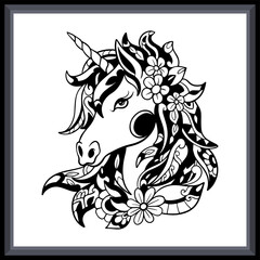 Unicorn head tribal tattoo mandala arts.