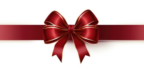 A red ribbon with a gold bow on a white background. Photorealistic clipart on white background.