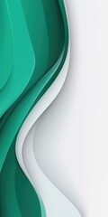 A green and white abstract background with curved shapes. Emerald green and white waves.