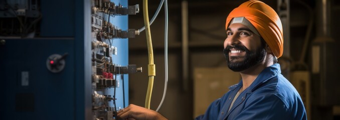 East Indian Man Electrician Job Career Attractive Environment Generative AI