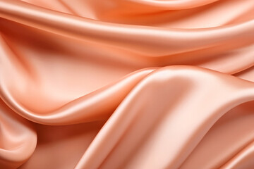 A close up of a pink satin fabric. Monochrome peach fuzz background.