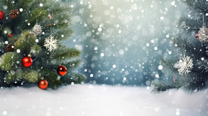 Fototapeta na wymiar Christmas background with christmas tree and snowflakes