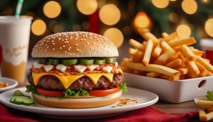 Delicious and perfect burger with fries.