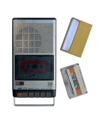 old cassette recorder isolated on white