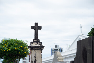 Crosses on the tombs of the Campo Santo cemetery in the city of Salvador, Bahia.
