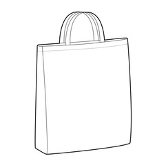 Tote bag silhouette Handbag. Fashion accessory technical illustration. Vector satchel front 3-4 view for Men, women, unisex style, flat handbag CAD mockup sketch outline isolated