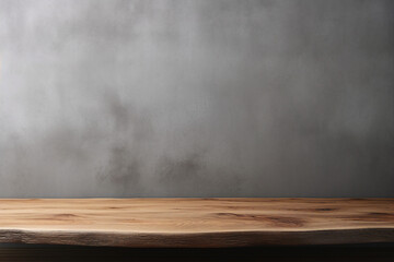 an empty wooden table Gray wall