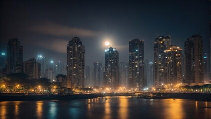 Fototapeta na wymiar city skyline at night generative ai