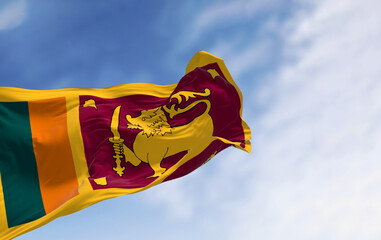 Sri Lanka national flag waving on a clear day