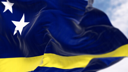 Close-up of Curacao flag waving in the wind