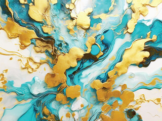 Abstract ocean- ART. Natural Luxury. Style incorporates the swirls of marble or the ripples of agate. Very beautiful blue and white paint with the addition of gold powder Illustration