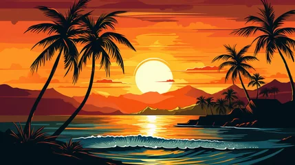 Gordijnen sunset and sunrise wallpaper © Pesm