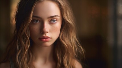 Portrait of a young woman, striking eyes, intense emotions 