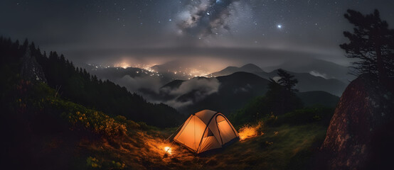 Deep in the mountains at night there's a tent with a flickering light 3
