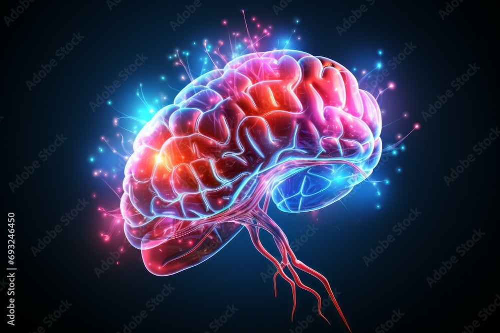 Poster hologram of the brain. background with selective focus and copy space
