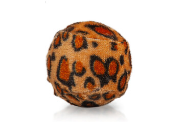Ball for cats. The ball is covered with leopard-colored fabric for cats and kittens to play with.
