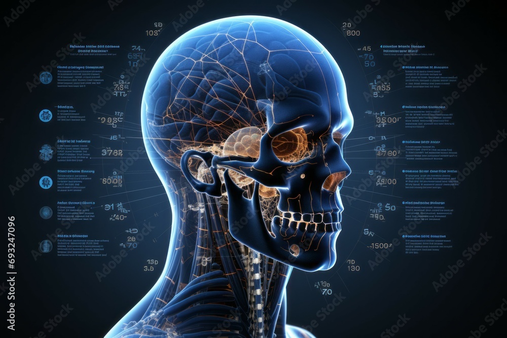 Aufkleber skull hologram study in science. background with selective focus and copy space