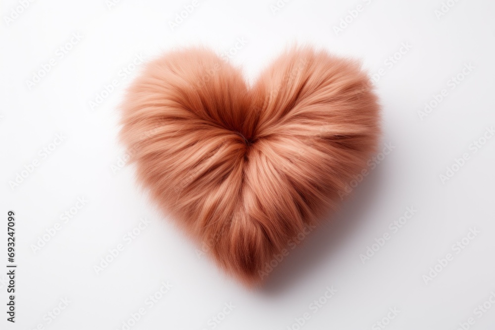 Poster long fur in the shape of a heart. background with selective focus and copy space