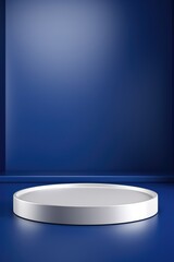A white pedestal in a blue room