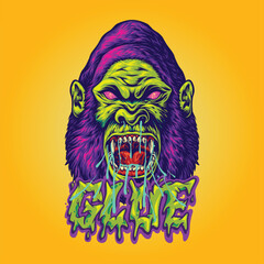 Gorilla glue nightmares scary roar vector illustrations for your work logo, merchandise t-shirt, stickers and label designs, poster, greeting cards advertising business company or brands - obrazy, fototapety, plakaty