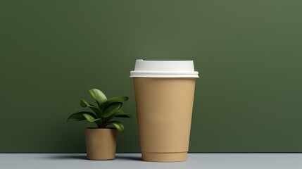 Brown paper coffee cups with lid.