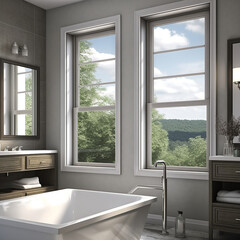 Fototapeta premium Bathroom windows. Modern to classic design.