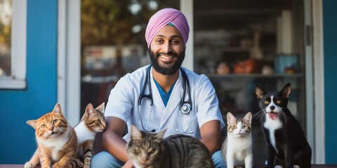 East Indian Male Veterinarian Employee Employment Attractive Backdrop Generative AI